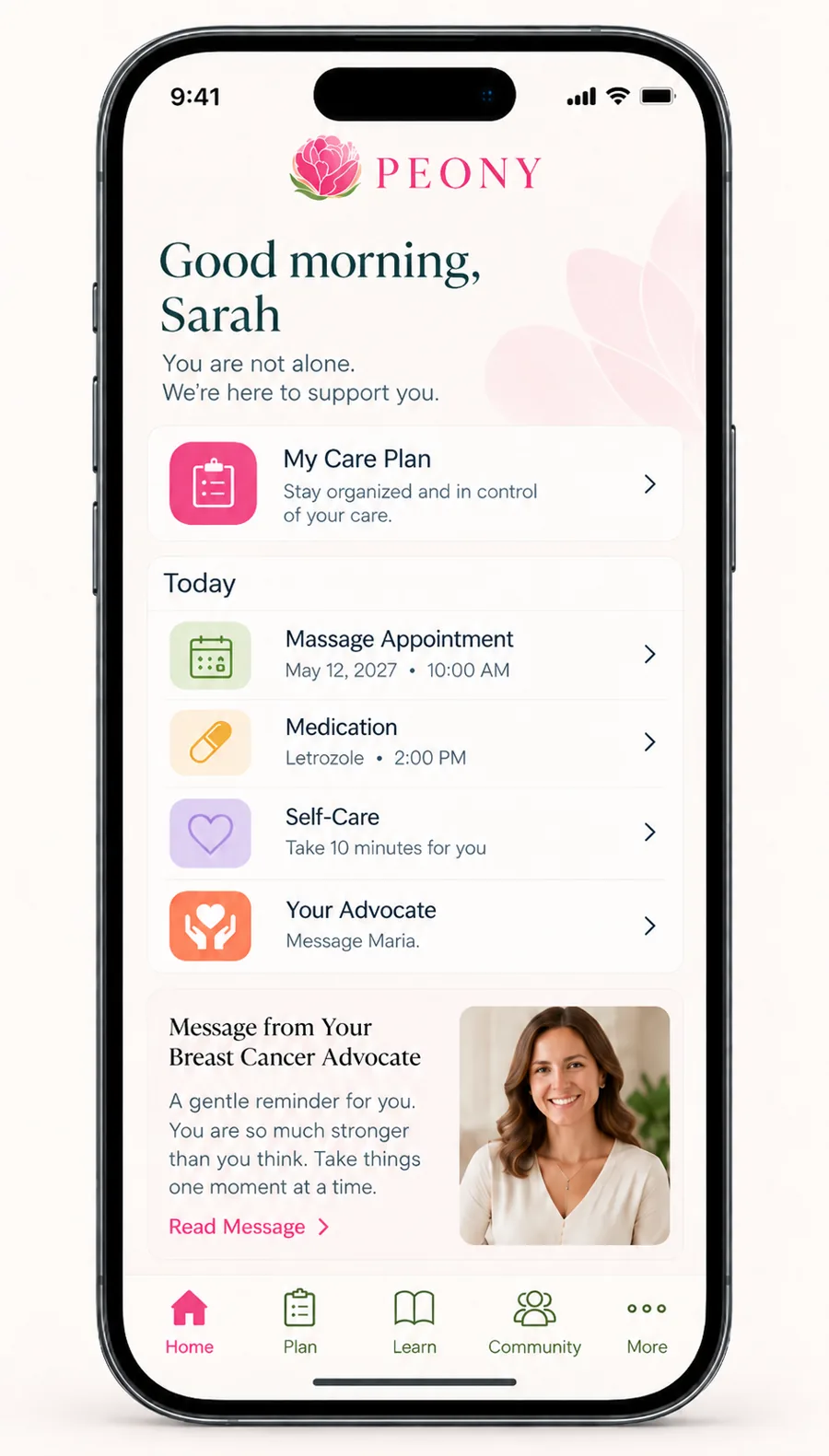 Peony Companion App dashboard mockup